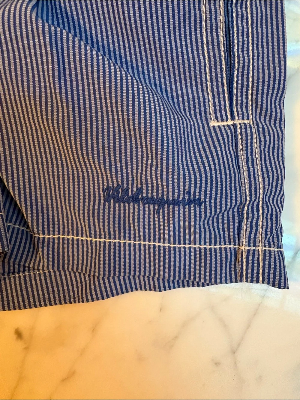 Vilebrequin Blue and White Pinstripe Kids Swim Trunks 2ans